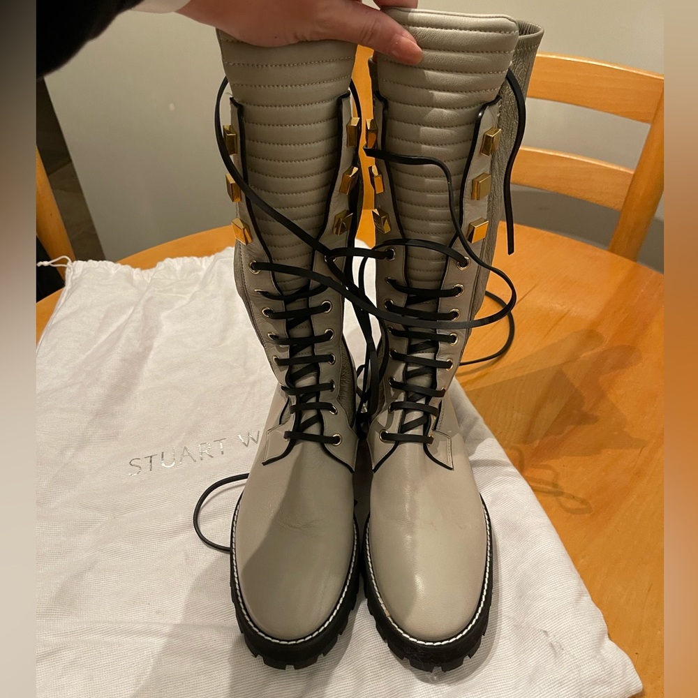 Grey Stuart Weitzman combat boots